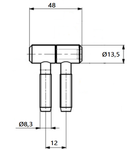 Indboringshængsel Ø13,5x48 mm med Ø8,3 mm tap, messingfarvet