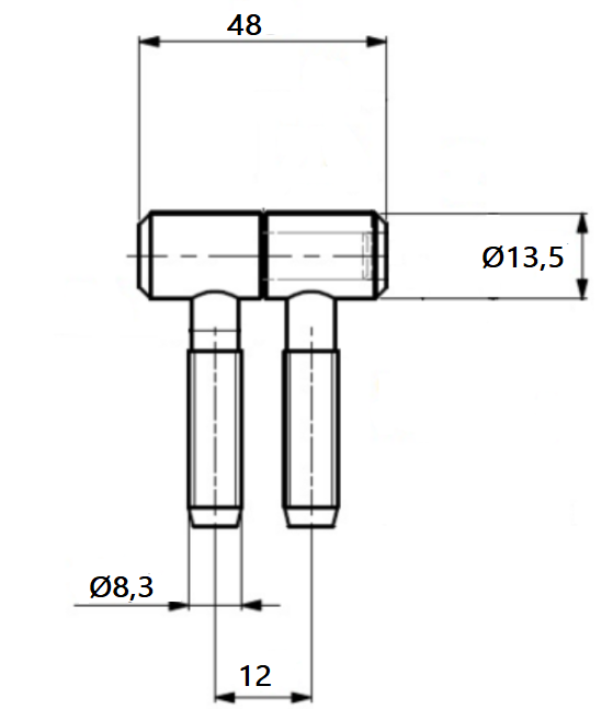 Indboringshængsel Ø14x48 mm m/Ø8,3 mm tap, messing belagt