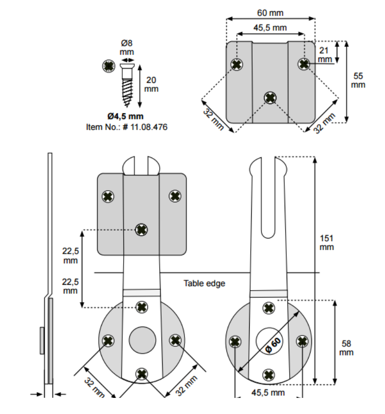 Bordsamlebeslag 151 mm, metal