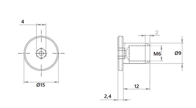 Møbelhoved M6xØ9x12 mm, rustfri stål (A2)