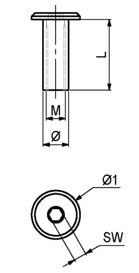 Møbelhoved M6xØ9x12 mm, messing