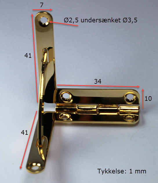 Hængsel til æske 41x41 mm incl. skruer, messing