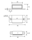 Magnet (8 kg) 46x15x22,5 mm m/blik og skruer, blank metal