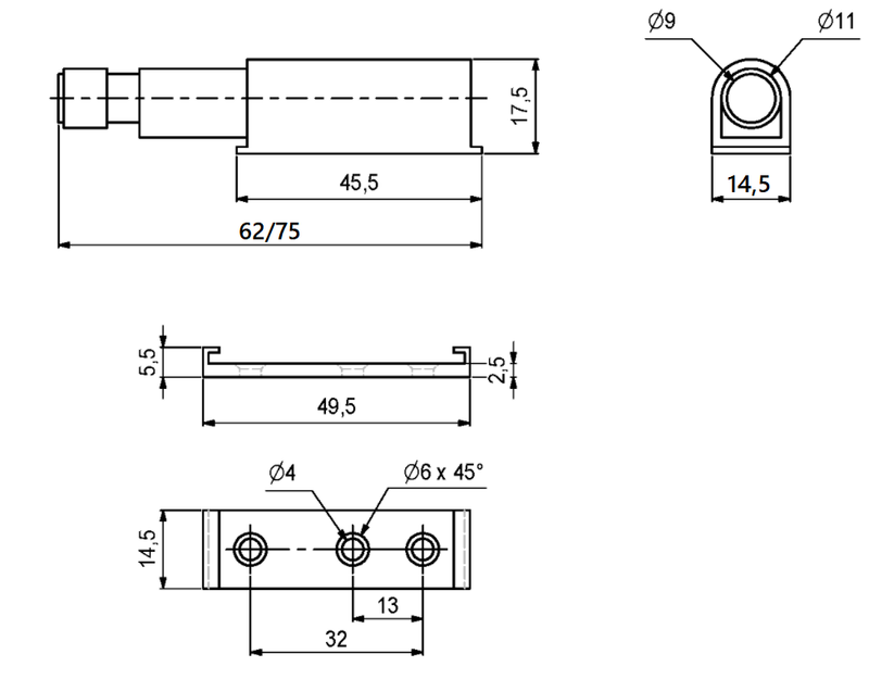 Lågeåbner "push" 49x14,5 mm m/magnet, grå