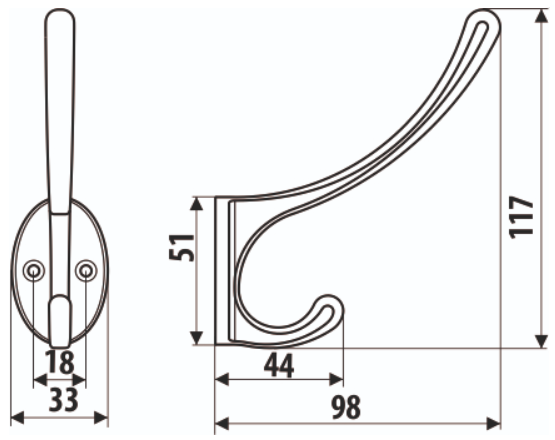 Knag 33x117 mm, antik zink