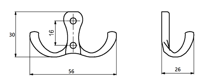 Knag 30x56 mm, messingfarvet