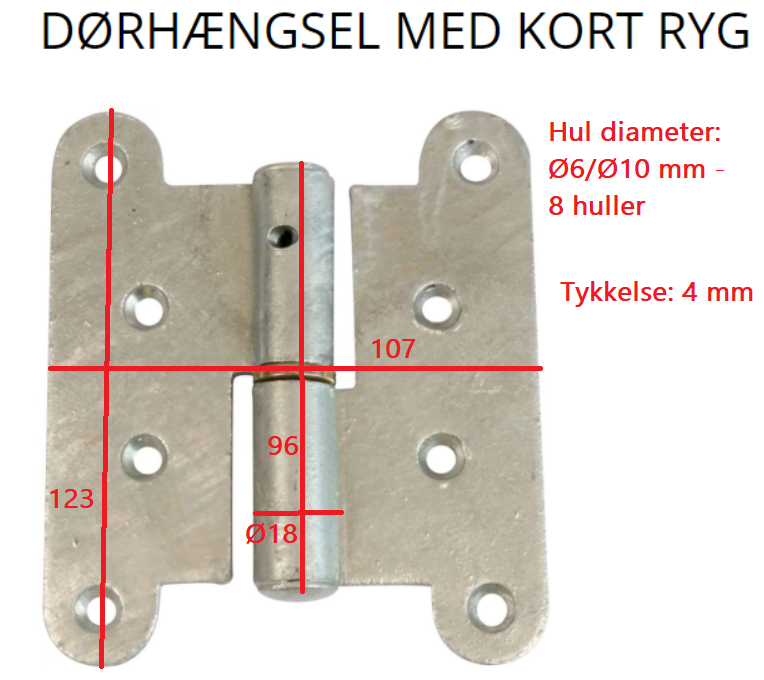 Dørhængsel 107x123 mm - venstre, varmgalvaniseret