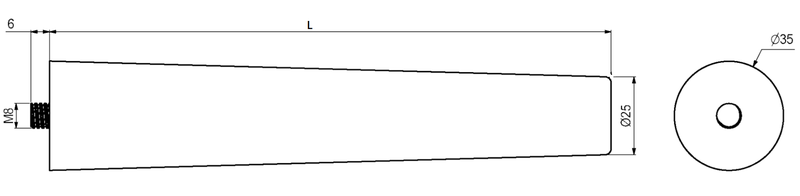 Møbelben til skabe Ø35x140 mm incl. beslag til montering, hvidmalet bøgetræ