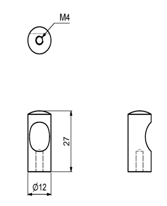 Metalknop Ø12x27 mm med fingerudfræsning, mat