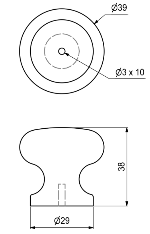 Træknop Ø39x38 mm, ubehandlet fyrretræ