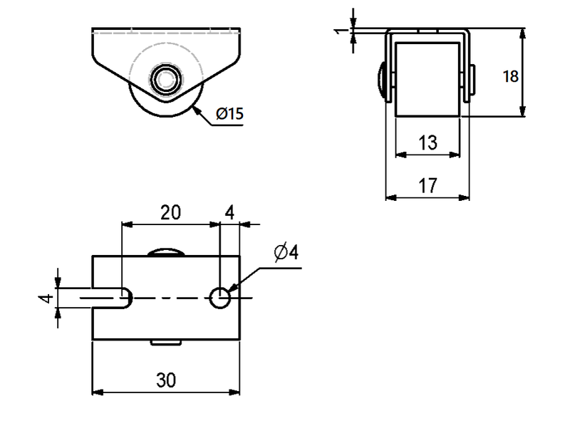 Pufrulle Ø15 mm, metal - sort plastik