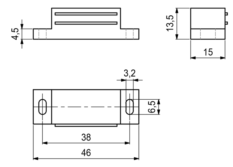 Magnet (5-6 kg) 46x15 mm u/blik, sort plastik