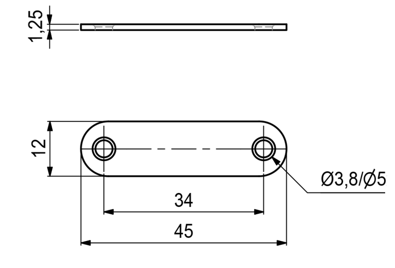 Blik til magnet 45x12 mm, elgalvaniseret