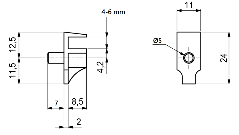 Glashyldebærer med Ø5 mm tap til 4-6 mm glas, transparent plastik (10 stk)