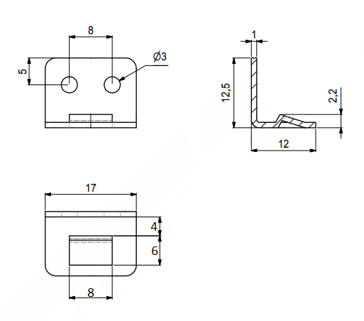 Vinkel 12x12,5x17 mm, messingfarvet