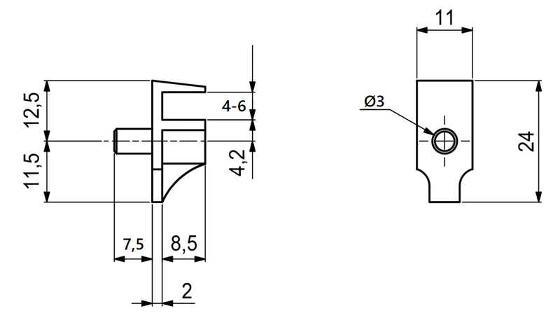 Glashyldebærer med Ø3 mm tap til 4-6 mm glas, transparent plastik (10 stk)