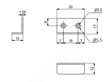 Vinkel 12x17x30 mm, elgalvaniseret