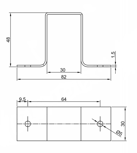 U-beslag 30x48x82 mm t/30 mm stok, elgalvaniseret