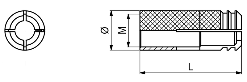 Ekspansionsbøsning M6xØ8x20 mm, messing