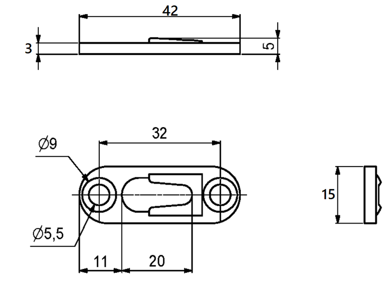 Hægtebeslag 42x15x3 mm, elgalvaniseret