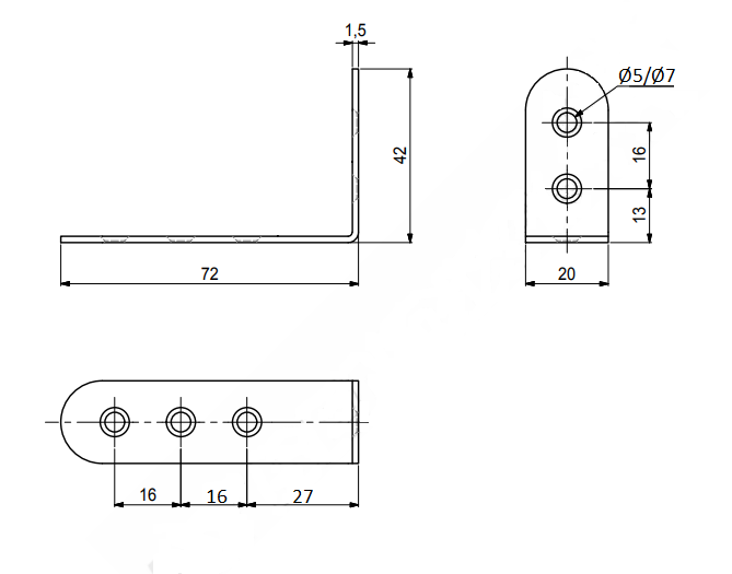 Vinkel 20x42x72x1,5 mm, elgalvaniseret