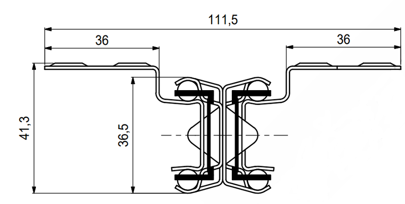 Bordudtræk t/midtertillægsplade 880 mm åbning, metal (sæt)