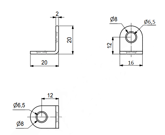 Vinkel 16x20x20x2 mm, elgalvaniseret