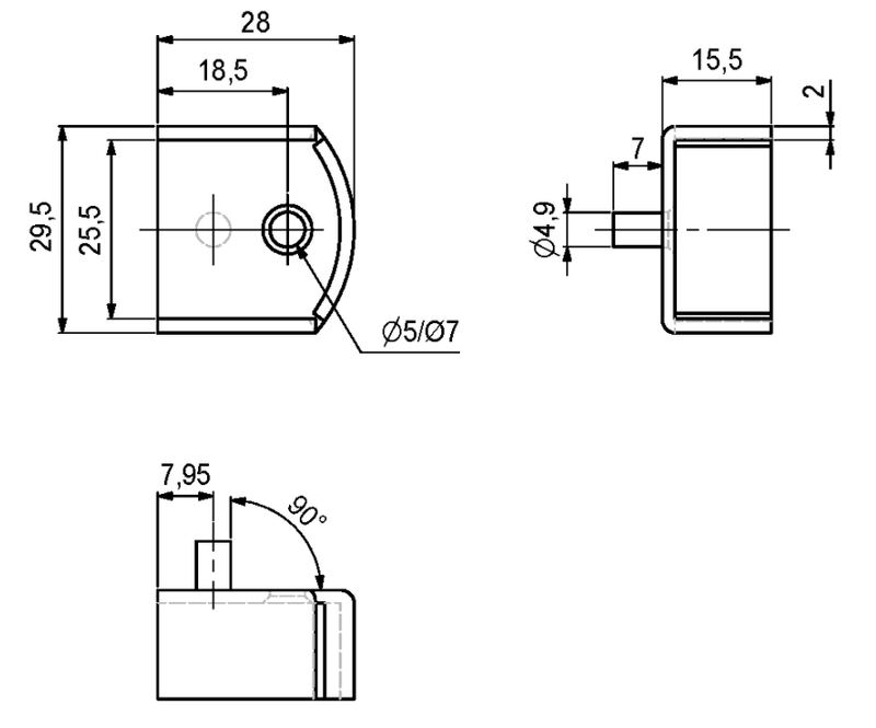 Bøjlestangsholder t/Ø25 mm stang - m/1 tap Ø5 mm, gulgalvaniseret (1 stk)