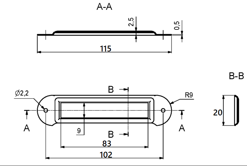 Etiketramme 115x20 mm, messingfarvet