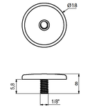 Dækknap med 1/8 tomme gevind, blank metal