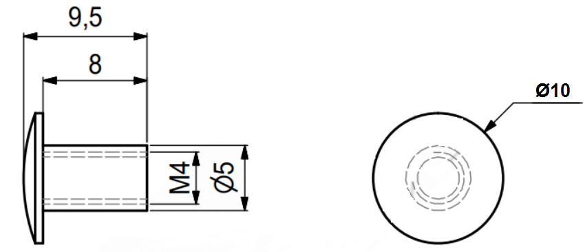 Bøsning M4xØ5x8 mm, blank metal