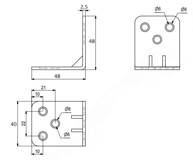 Vinkel 48x48x40x2,5 mm, elgalvaniseret