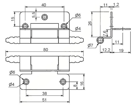 Kanthængsel 80x26 mm til indeniliggende låge, brunt metal
