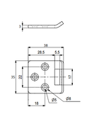 Klaphængsel til endetillægsplade 35x38x3 mm uden stop, gulgalvaniseret (hundel)