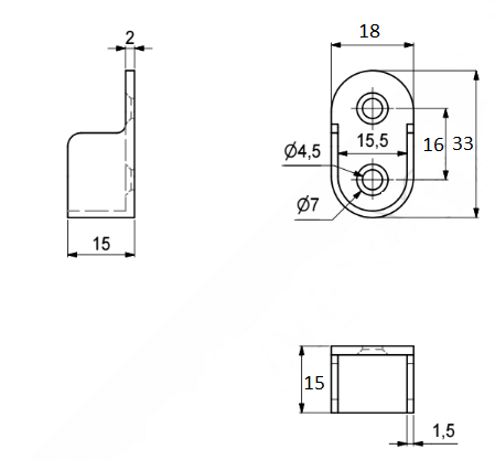 Bøjlestangsholder t/15x30 mm stang, metal (1 stk)