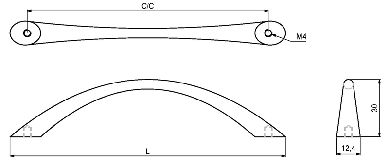 Metalgreb 128 mm c/c, blank sort