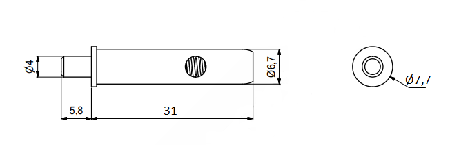 Pindhængsel Ø6,7x31 mm med tap, hvid plastik