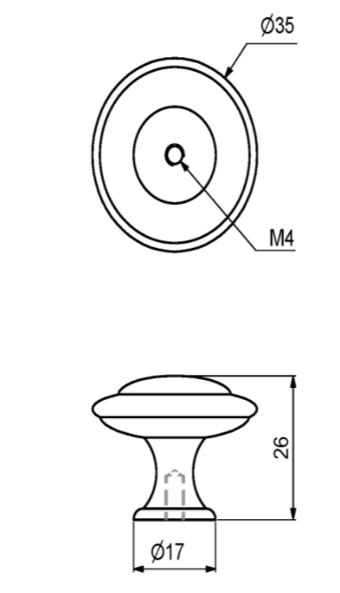 Metalknop Ø35x26 mm, brun antik