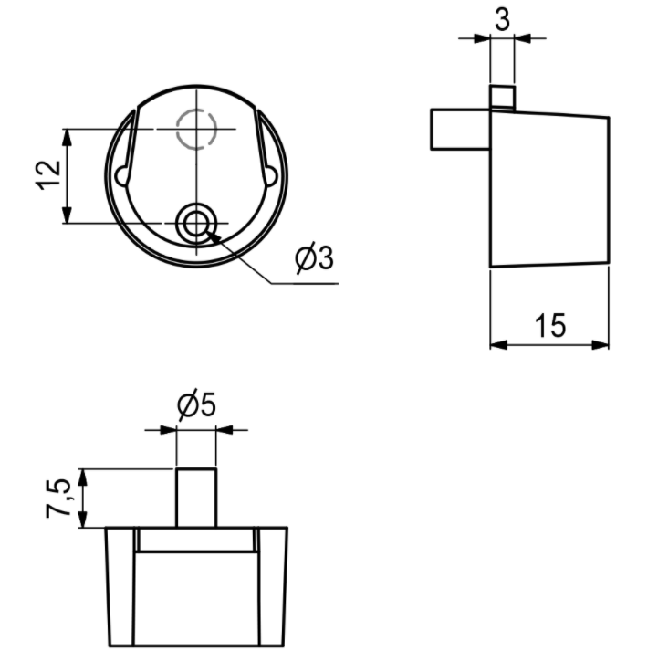 Bøjlestangsholder t/Ø18 mm stang - m/1 tap, hvid plastik (1 stk)