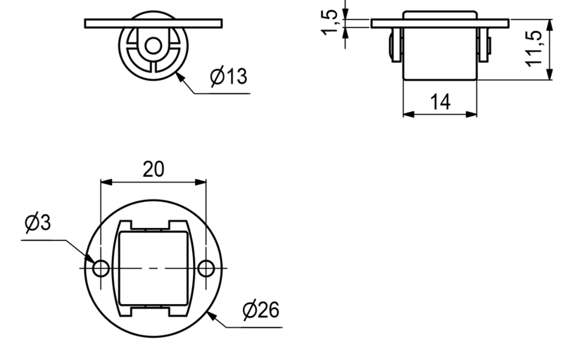 Pufrulle Ø13 mm, metal - sort plastik