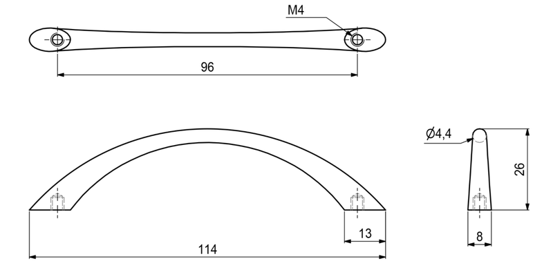 Metalgreb 96 mm c/c, mat