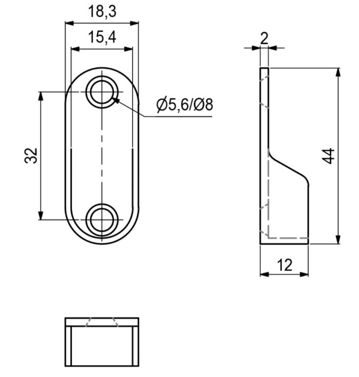 Bøjlestangsholder t/15x30 mm stang, blank (1 stk)