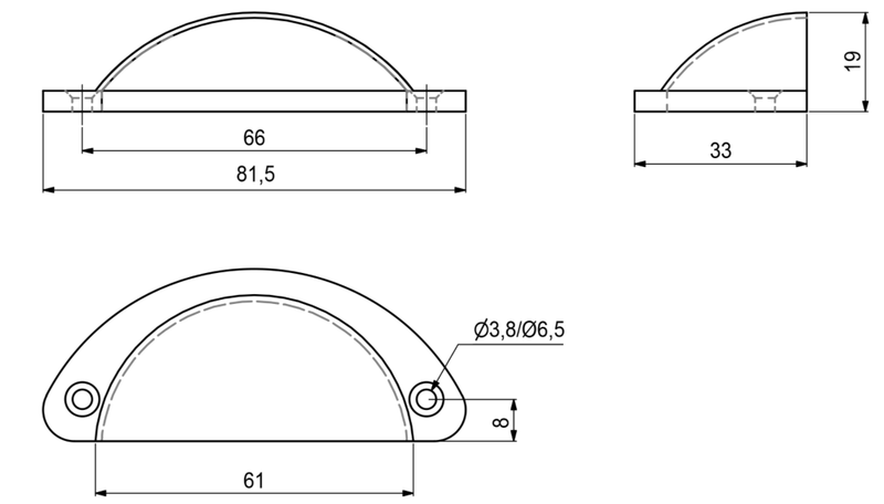 Skålegreb 66 mm c/c, sortgalvaniseret