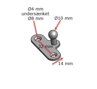 Beslag t/gasdæmper "lige", metal