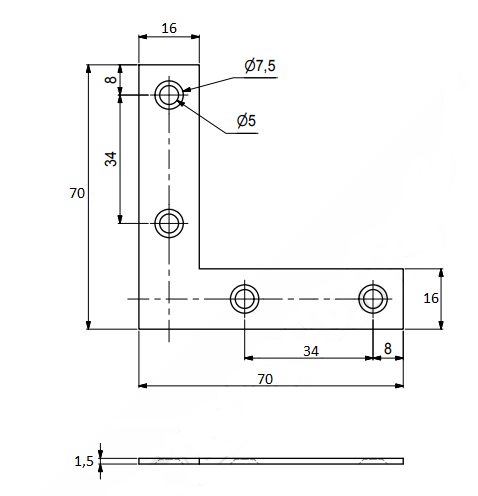 Hjørnebånd 70x70x16 mm, elgalvaniseret