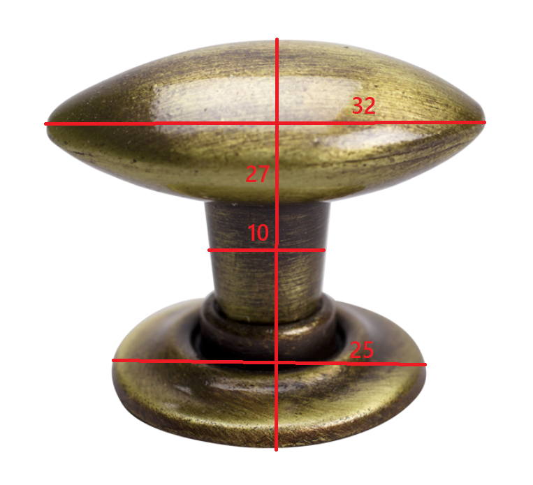 Metalknop 19x32x27 mm, antik messingfarve