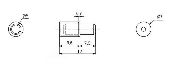 Hyldebærer Ø5x17 mm med plastikhylster - til Ø5 mm hul, metal (10 stk)