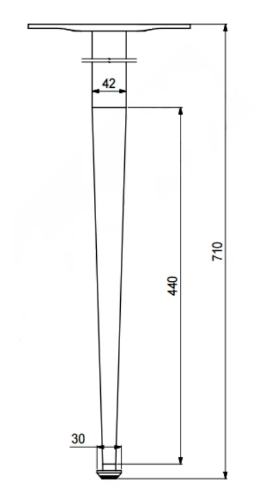 Bordben til spisebord Ø42x700 mm incl. beslag til montering, mat sort metal