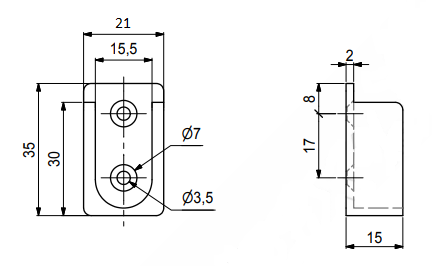 Bøjlestangsholder t/15x30 mm stang, hvid plastik (1 stk)