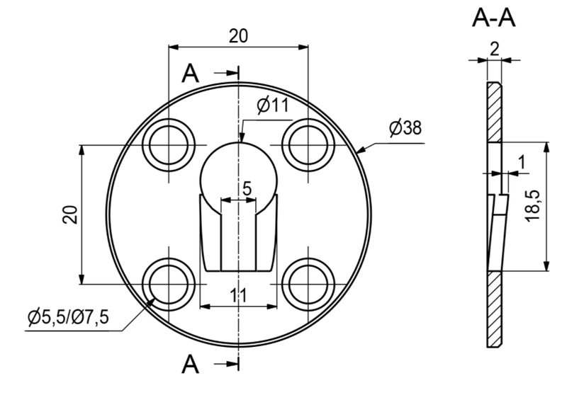 Spejlophængsbeslag Ø38x2 mm, elgalvaniseret
